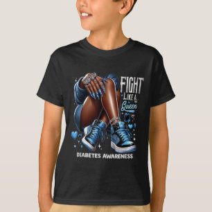 Fight Like A Queen Diabetes Awareness Afro Queen B T-Shirt