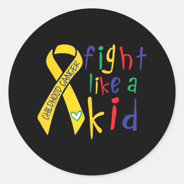 Fight Like Kid Gold Ribbon Childhood Cancer Awaren Classic Round Sticker (Front)