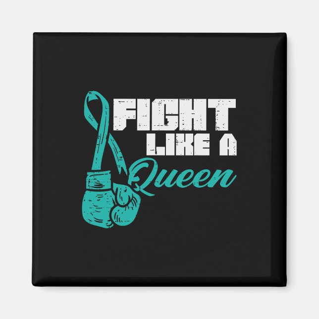 Fight Like Queen Teal Boxing Gloves Ovarian Cancer Magnet (Front)