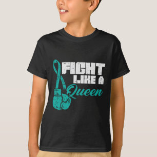 Fight Like Queen Teal Boxing Gloves Ovarian Cancer T-Shirt