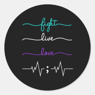 Fight Live Love Suicide Prevention Awareness  Classic Round Sticker