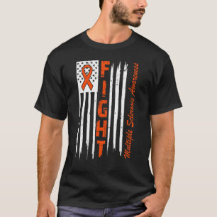 Fight Multiple Sclerosis Awareness Usa Flag Orang T-Shirt