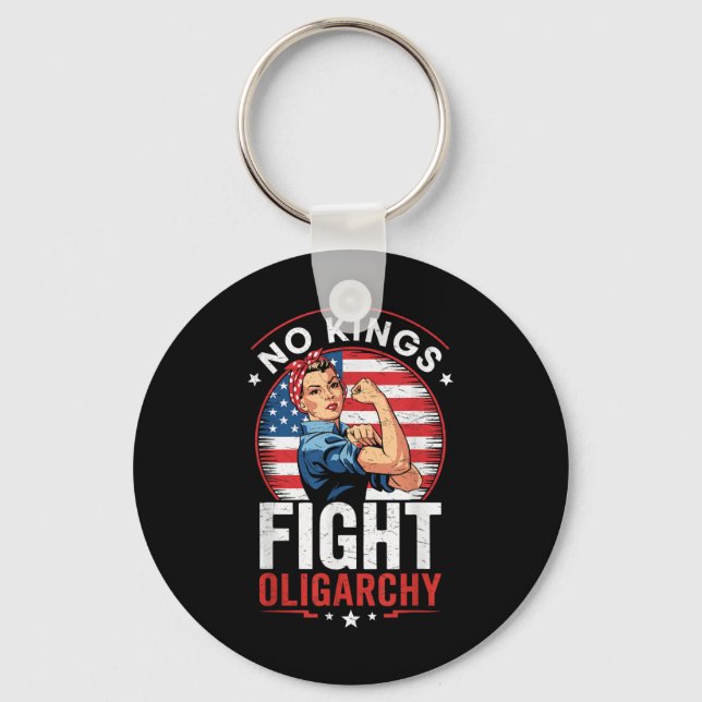 Fight Oligarchy Protest Sign Democracy No Kings In Key Ring (Front)