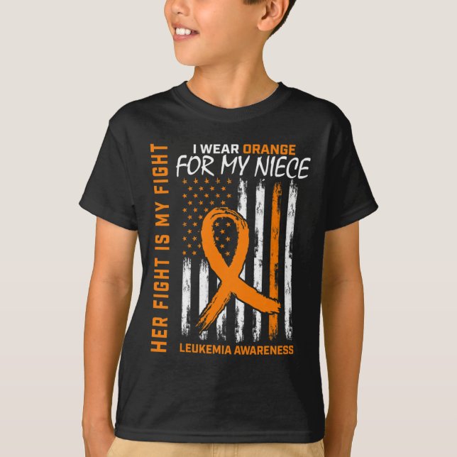 Fight Orange Leukaemia Cancer Awareness Niece Amer T-Shirt (Front)