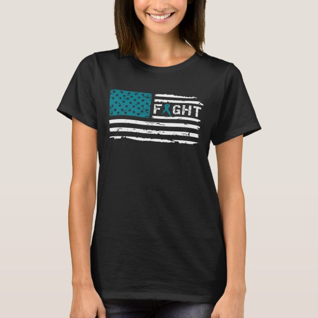 Fight Ovarian Cancer American Flag Vintage T-Shirt (Front)