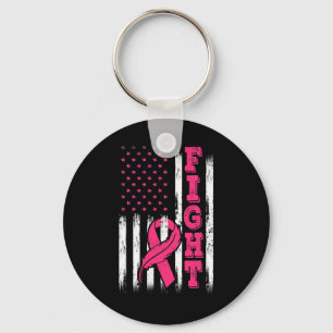 Fight Pink Ribbon Flag Breast Cancer Awareness  Key Ring