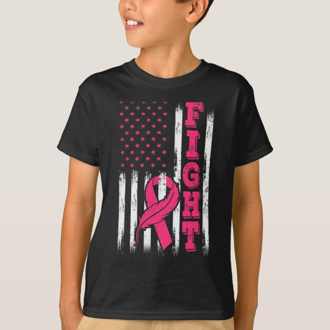Fight Pink Ribbon Flag Breast Cancer Awareness  T-Shirt (Front)