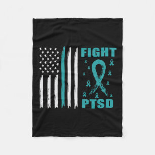 Fight Ptsd Teal Ribbon And Flag Fleece Blanket