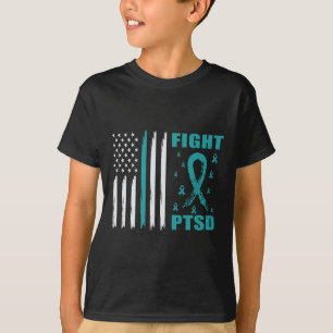 Fight Ptsd Teal Ribbon And Flag T-Shirt