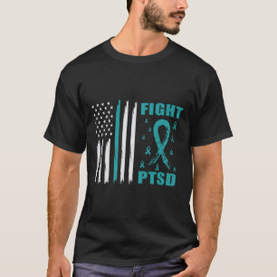 Fight Ptsd Teal Ribbon And Flag  T-Shirt