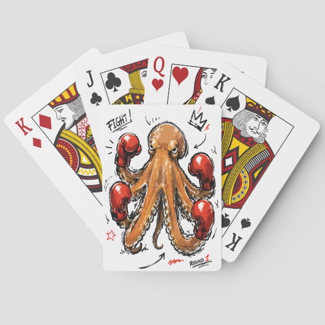 Fight Round 1 Boxing Octopus – Bold Hand-Drawn Playing Cards (Back)