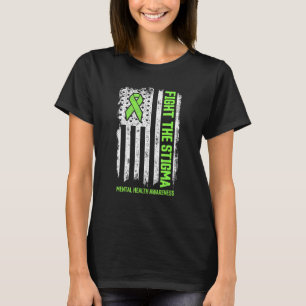 Fight Stigma Mental Health Awareness Us Flag Green T-Shirt