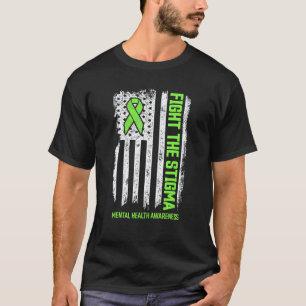 Fight Stigma Mental Health Awareness Us Flag Green T-Shirt