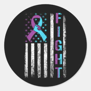 Fight Suicide Awareness American Flag Purple Teal Classic Round Sticker