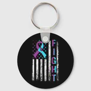 Fight Suicide Awareness American Flag Purple Teal  Key Ring
