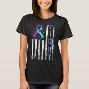 Fight Suicide Awareness American Flag Purple Teal  T-Shirt