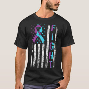 Fight Suicide Awareness American Flag Purple Teal T-Shirt