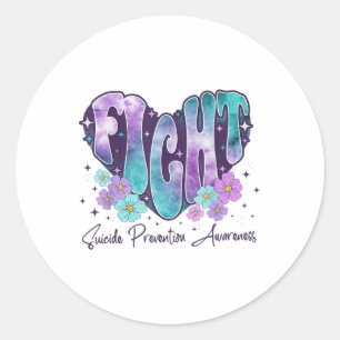 Fight Suicide Prevention Awareness Ribbon Heart Classic Round Sticker