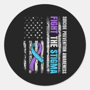 Fight The Stigma American Flag Suicide Prevention  Classic Round Sticker