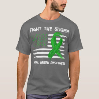 Fight The Stigma Green American Flag Mental Health T-Shirt