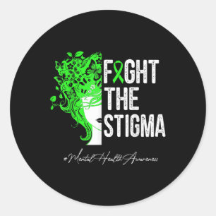 Fight The Stigma Green Hair Ribbon Mental Health A Classic Round Sticker
