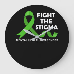 Fight The Stigma Green Ribbon Mental Health Large Clock