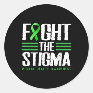 Fight The Stigma - Green Ribbon Tee, Mental Health Classic Round Sticker