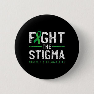 Fight The Stigma Mental Health Awareness Green Rib 6 Cm Round Badge