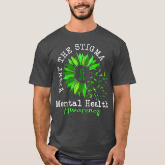 Fight The Stigma Mental Health Awareness Green Rib T-Shirt