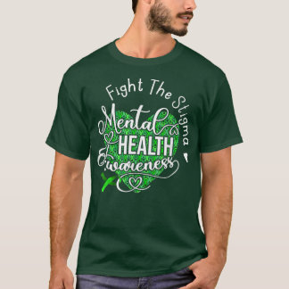 Fight The Stigma Mental Health Awareness Green Rib T-Shirt