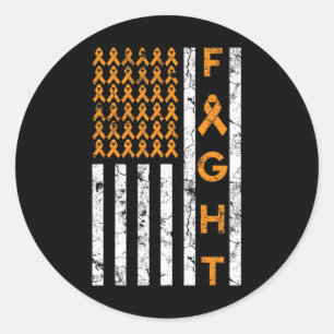 Fight US American Flag Orange Ribbon Leukaemia Awa Classic Round Sticker