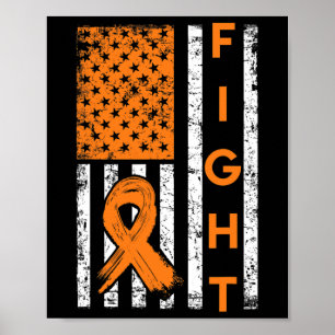 Fight US American Flag Orange Ribbon Leukemia Awar Poster