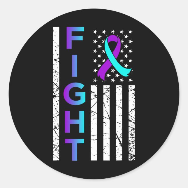Fight USA Flag Happy Suicide Awareness Support Gra Classic Round Sticker (Front)