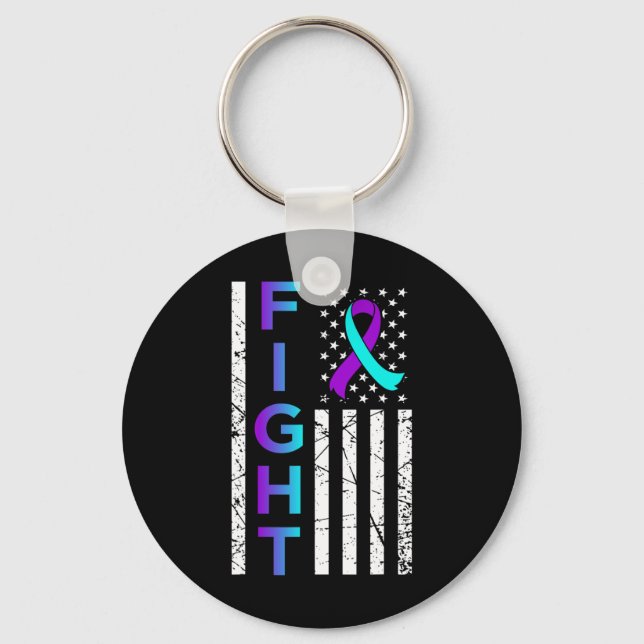 Fight USA Flag Happy Suicide Awareness Support Gra Key Ring (Front)