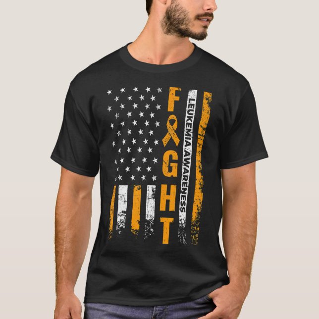 Fight USA Flag Leukaemia Awareness Cancer Survivor T-Shirt (Front)