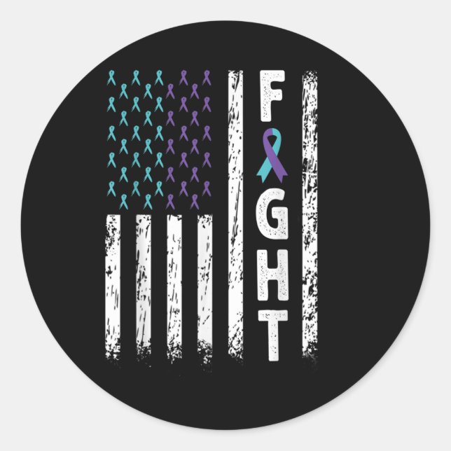 Fight Usa Flag - Suicide Prevention Awareness Ribb Classic Round Sticker (Front)