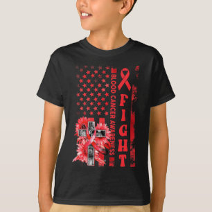 Fight Usa Flag Sunflower Christian Blood Cancer Aw T-Shirt