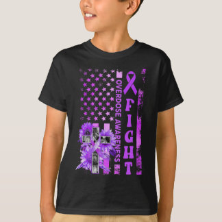 Fight USA Flag Sunflower Christian Overdose Awaren T-Shirt