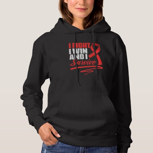 Fight Win Stroke Survivor Red Ribbon Stroke Awaren Hoodie (Front)