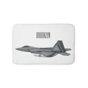 Fighter aircraft cartoon illustration bath mat