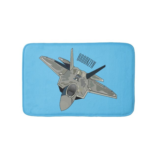 Fighter aircraft cartoon illustration bath mat (Front)