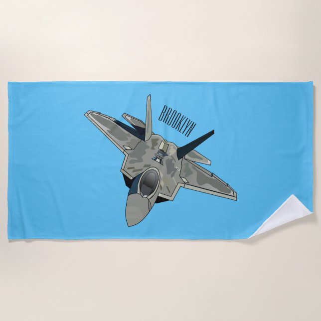 Fighter aircraft cartoon illustration beach towel (Front)