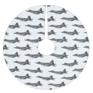 Fighter aircraft cartoon illustration brushed polyester tree skirt