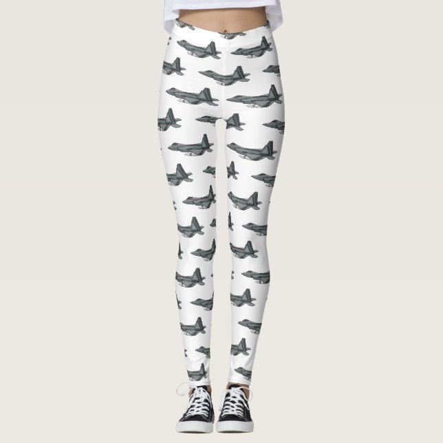 Fighter aircraft cartoon illustration leggings (Front)
