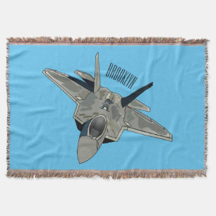 Fighter aircraft cartoon illustration throw blanket