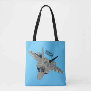 Fighter aircraft cartoon illustration tote bag