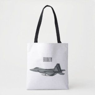 Fighter aircraft cartoon illustration tote bag