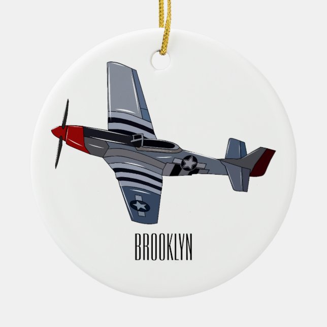 Fighter-bomber cartoon illustration ceramic tree decoration (Front)