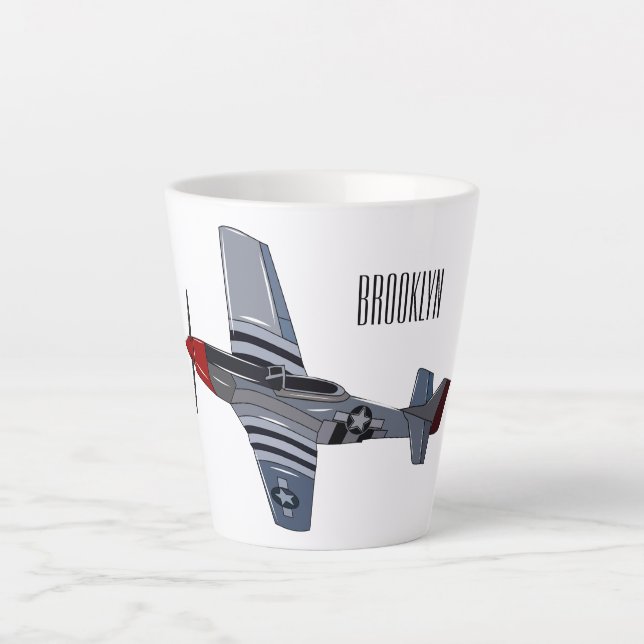 Fighter-bomber cartoon illustration latte mug (Front)