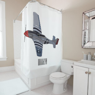 Fighter-bomber cartoon illustration shower curtain